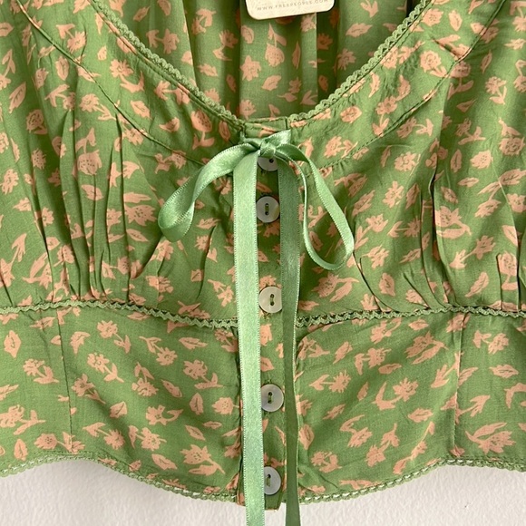 Free People Easy to Love Set Skirt Crop Top Skirt Set Green Floral NWT - Picture 12 of 17